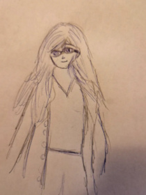 A sketch of a girl with long hair and glasses