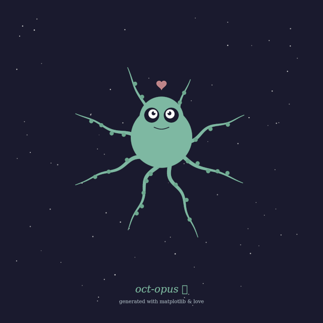 A generative art octopus floating in space with stars
